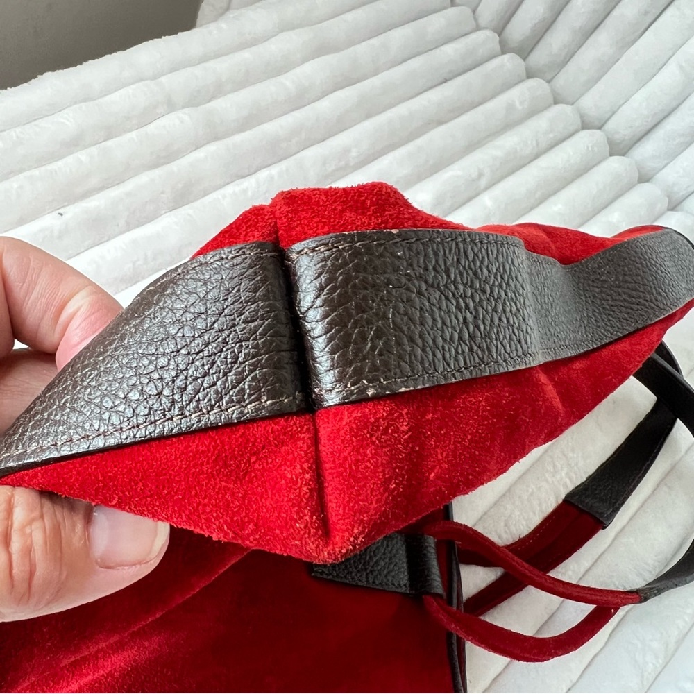Claudia Firenze Suede Handbag Burnt Red Dark Pebbled Leather Trim Made in Italy - Picture 9 of 15